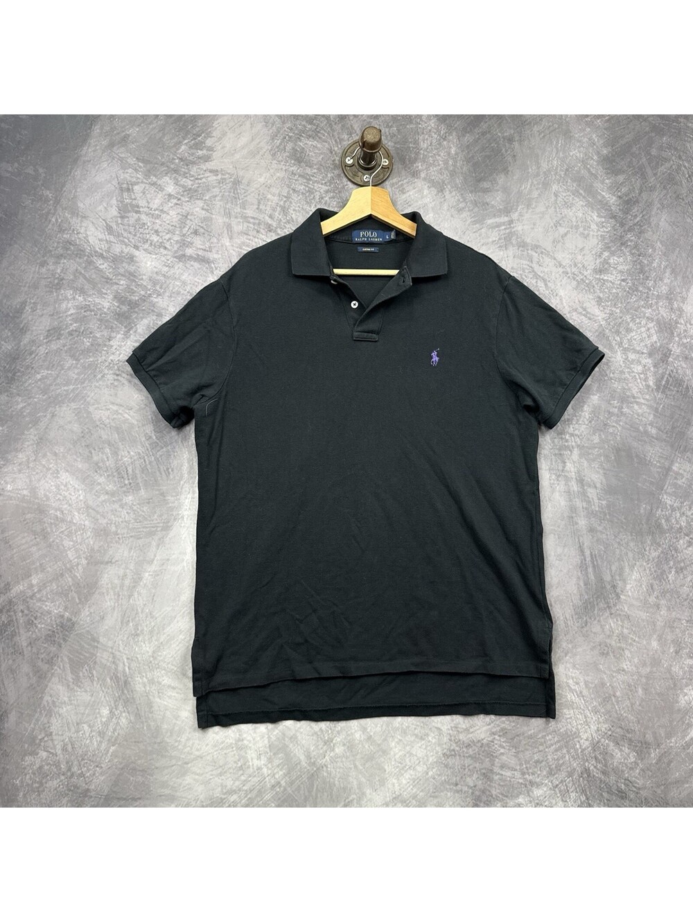 Polo Ralph Lauren Polo Shirt Mens L Black Custom Fit Purple Pony Logo